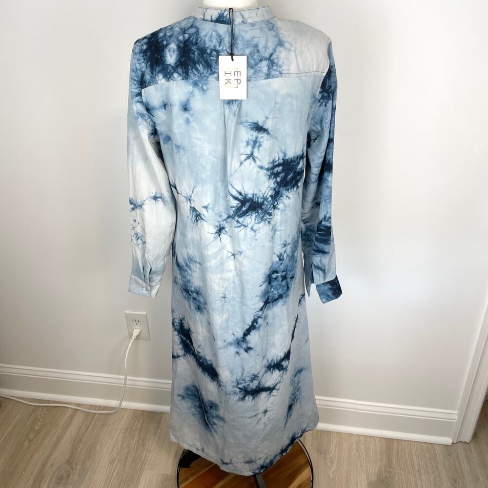 EPIK Tie Dye Linen Long Sleeve Button Front Maxi Dress In Blue Size Large New - Picture 8 of 14